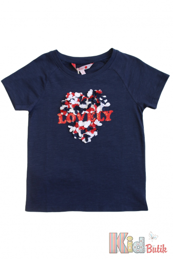 Купить Футболка синяя "Lovely" для девочки Boboli Р-452045-2440 на КидБутик Футболка синяя "Lovely" для девочки Boboli Р-452045-2440