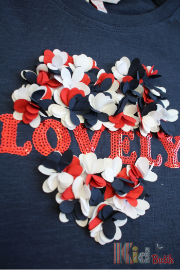 Купить Футболка синяя "Lovely" для девочки Boboli Р-452045-2440 на КидБутик Футболка синяя "Lovely" для девочки Boboli Р-452045-2440