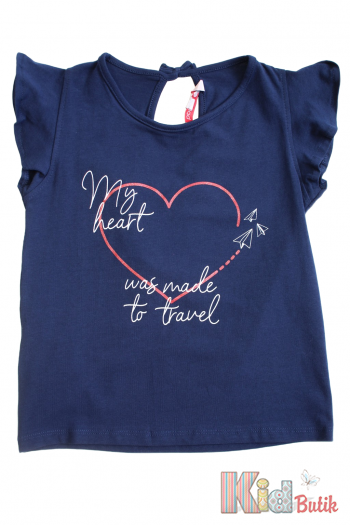 Купить Футболка синяя "My heart was made fot travel" для девочки Boboli Р-459233 на КидБутик Футболка синяя "My heart was made fot travel" для девочки Boboli Р-459233