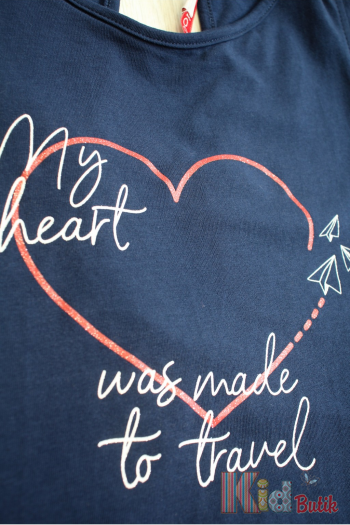 Купить Футболка синяя "My heart was made fot travel" для девочки Boboli Р-459233 на КидБутик Футболка синяя "My heart was made fot travel" для девочки Boboli Р-459233