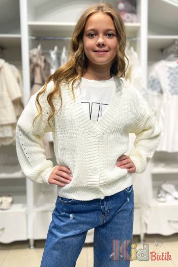 Купить Кардиган молочного цвета для девочки MiniModa Мі24-23Мол на КидБутик Кардиган молочного цвета для девочки MiniModa Мі24-23Мол