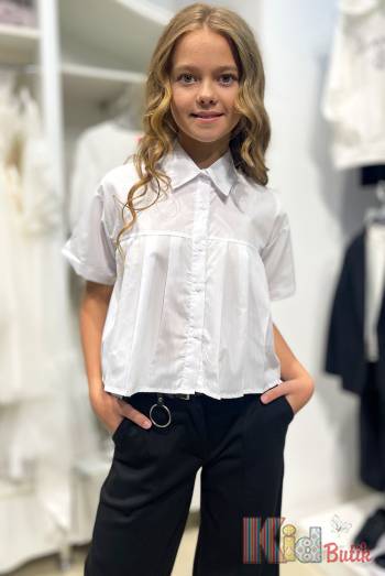Купить Рубашка белая со складками для девочки MiniModa Мі24-4(5029) на КидБутик Рубашка белая со складками для девочки MiniModa Мі24-4(5029)