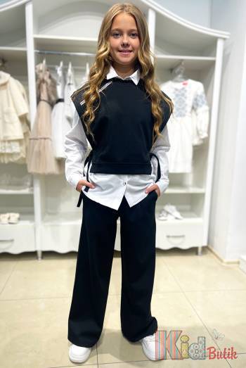 Купить Костюм жилетка+штаны черные "Fashion" для девочки MiniModa Мі24-5(34072) на КидБутик Костюм жилетка+штаны черные "Fashion" для девочки MiniModa Мі24-5(34072)