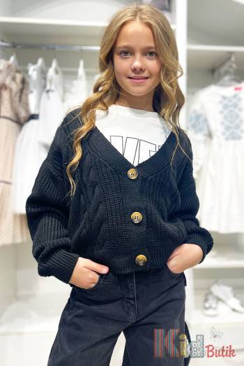 Купити Кардиган чорний з великими косичками для дівчинки MiniModa Мі24-7Чор(710) на КідБутік Кардиган чорний з великими косичками для дівчинки MiniModa Мі24-7Чор(710)