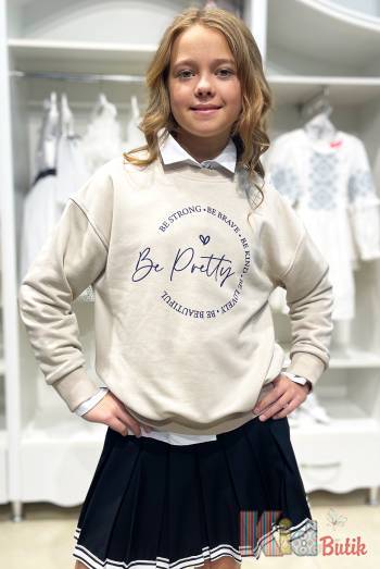 Купити Світшот бежевий "Be Pretty" для дівчинки WKS WKS24-23Беж на КідБутік Світшот бежевий "Be Pretty" для дівчинки WKS WKS24-23Беж