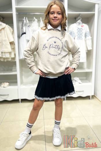 Купити Світшот бежевий "Be Pretty" для дівчинки WKS WKS24-23Беж на КідБутік Світшот бежевий "Be Pretty" для дівчинки WKS WKS24-23Беж
