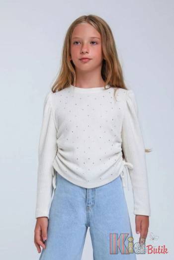 Купити Кофтинка молочна в рубчики та стрази для дівчинки Escabel Kids Ес24-71(35936) на КідБутік Кофтинка молочна в рубчики та стрази для дівчинки Escabel Kids Ес24-71(35936)