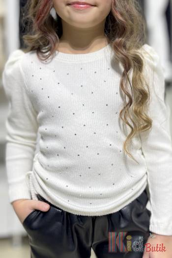 Купити Кофтинка молочна в рубчики та стрази для дівчинки Escabel Kids Ес24-71(35936) на КідБутік Кофтинка молочна в рубчики та стрази для дівчинки Escabel Kids Ес24-71(35936)