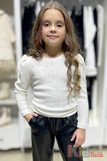 Купити Кофтинка молочна в рубчики та стрази для дівчинки Escabel Kids Ес24-71(35936) на КідБутік Кофтинка молочна в рубчики та стрази для дівчинки Escabel Kids Ес24-71(35936)