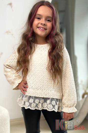 Купить Блуза кремовая в ажурный принт для девочки Escabel Kids Ес24-61(35835) на КидБутик Блуза кремовая в ажурный принт для девочки Escabel Kids Ес24-61(35835)
