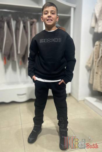 Купить Костюм спортивный утепленный черного цвета Tommy Life ТЛ24-12 на КидБутик Костюм спортивный утепленный черного цвета Tommy Life ТЛ24-12