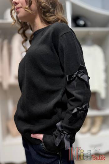 Купити Джемпер чорного кольору з бантиками MiniModa Мі24-37Чор(1579S) на КідБутік Джемпер чорного кольору з бантиками MiniModa Мі24-37Чор(1579S)