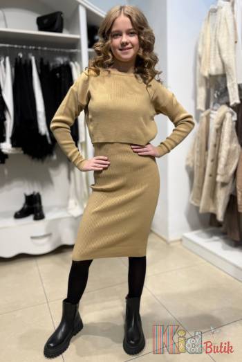 Купить Костюм кофта+платье на бретельках кофейные MiniModa Мі24-38Беж(0055) на КидБутик Костюм кофта+платье на бретельках кофейные MiniModa Мі24-38Беж(0055)