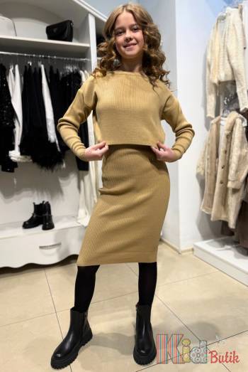 Купить Костюм кофта+платье на бретельках кофейные MiniModa Мі24-38Беж(0055) на КидБутик Костюм кофта+платье на бретельках кофейные MiniModa Мі24-38Беж(0055)