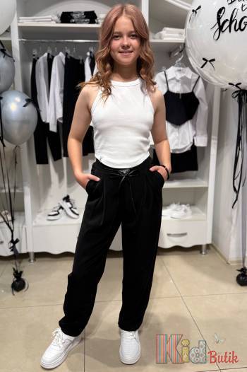 Купить Штаны бананы черные со складками для девочки A-yugi Jeans Аю25-2(9397) на КидБутик Штаны бананы черные со складками для девочки A-yugi Jeans Аю25-2(9397)