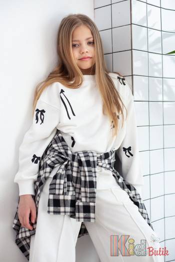Купить Костюм молочный свитшот+палаццо Бантики WKS WKS25-8Мол на КидБутик Костюм молочный свитшот+палаццо Бантики WKS WKS25-8Мол