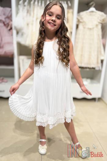 Купити Сукня святкова молочна зі складочками Wecan We25-6Beyaz(25023) на КідБутік Сукня святкова молочна зі складочками Wecan We25-6Beyaz(25023)