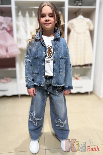 Купить Джинсы палаццо с декором звездочек синего цвета Escabel Kids Ес25-20(25185) на КидБутик Джинсы палаццо с декором звездочек синего цвета Escabel Kids Ес25-20(25185)
