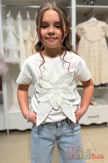 Купить Футболка молочного цвета для девочки Escabel Kids Ес25-7(36005) на КидБутик Футболка молочного цвета для девочки Escabel Kids Ес25-7(36005)