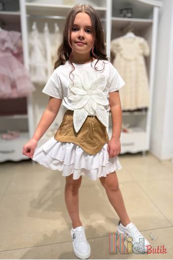 Купить Футболка молочного цвета для девочки Escabel Kids Ес25-7(36005) на КидБутик Футболка молочного цвета для девочки Escabel Kids Ес25-7(36005)
