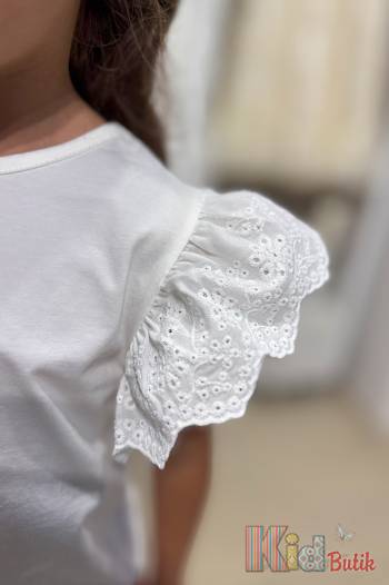 Купить Футболка молочная с ажурными рукавчиками Klins Kids Style В25-2Мол(К-231) на КидБутик Футболка молочная с ажурными рукавчиками Klins Kids Style В25-2Мол(К-231)