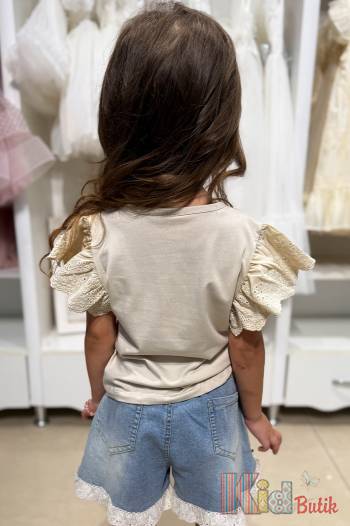 Купить Футболка бежевая с ажурными рукавчиками Klins Kids Style В25-2Беж(К-231) на КидБутик Футболка бежевая с ажурными рукавчиками Klins Kids Style В25-2Беж(К-231)