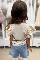 Купить Футболка бежевая с ажурными рукавчиками Klins Kids Style В25-2Беж(К-231) на КидБутик Футболка бежевая с ажурными рукавчиками Klins Kids Style В25-2Беж(К-231)