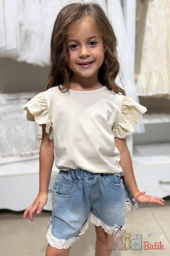 Купить Футболка бежевая с ажурными рукавчиками Klins Kids Style В25-2Беж(К-231) на КидБутик Футболка бежевая с ажурными рукавчиками Klins Kids Style В25-2Беж(К-231)