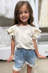 Купить Футболка бежевая с ажурными рукавчиками Klins Kids Style В25-2Беж(К-231) на КидБутик Футболка бежевая с ажурными рукавчиками Klins Kids Style В25-2Беж(К-231)