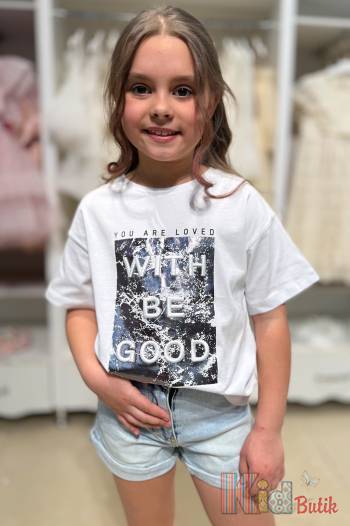 Купить Футболка молочная для девочки "With Be Good" Viollen В25-5(5244) на КидБутик Футболка молочная для девочки "With Be Good" Viollen В25-5(5244)
