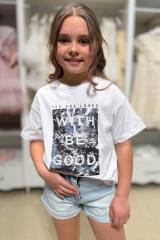 Купить Футболка молочная для девочки "With Be Good" Viollen В25-5(5244) на КидБутик Футболка молочная для девочки "With Be Good" Viollen В25-5(5244)
