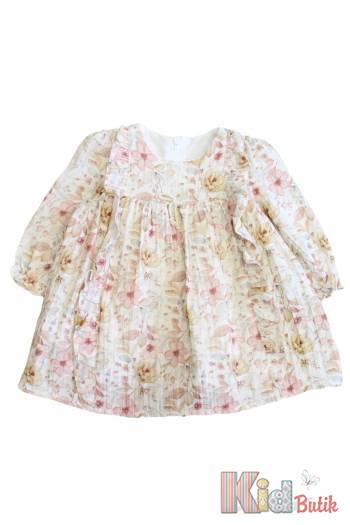 Купить Платье с рюшами "Цветочки" для девочки MYMIO baby Му25-4320bej на КидБутик Платье с рюшами "Цветочки" для девочки MYMIO baby Му25-4320bej