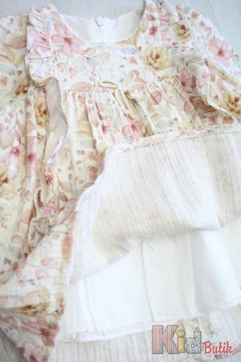 Купить Платье с рюшами "Цветочки" для девочки MYMIO baby Му25-4320bej на КидБутик Платье с рюшами "Цветочки" для девочки MYMIO baby Му25-4320bej