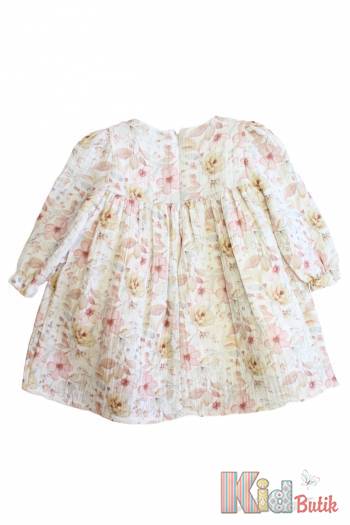 Купить Платье с рюшами "Цветочки" для девочки MYMIO baby Му25-4320bej на КидБутик Платье с рюшами "Цветочки" для девочки MYMIO baby Му25-4320bej