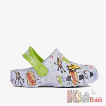 Купити Клоги сіро-салатові з жабками Coqui 25-8701-630-4615Grey/Green на КідБутік Клоги сіро-салатові з жабками Coqui 25-8701-630-4615Grey/Green