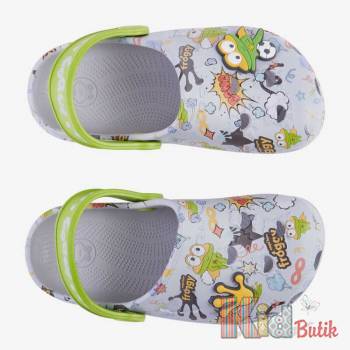 Купити Клоги сіро-салатові з жабками Coqui 25-8701-630-4615Grey/Green на КідБутік Клоги сіро-салатові з жабками Coqui 25-8701-630-4615Grey/Green