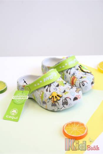Купити Клоги сіро-салатові з жабками Coqui 25-8701-630-4615Grey/Green на КідБутік Клоги сіро-салатові з жабками Coqui 25-8701-630-4615Grey/Green