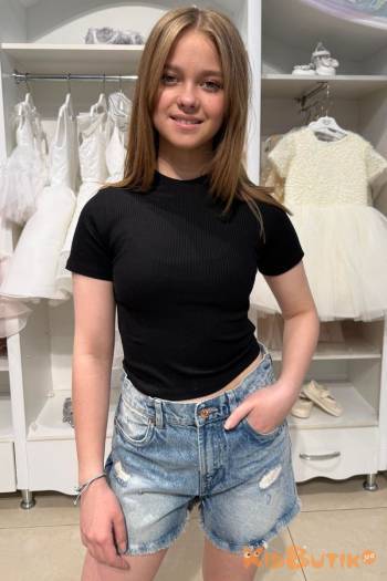Футболка укороченная черная для девочки A-yugi Jeans