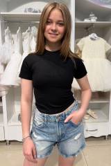 Купить Футболка укороченная черная для девочки A-yugi Jeans Аю25-47Чор на КидБутик Футболка укороченная черная для девочки A-yugi Jeans Аю25-47Чор