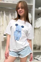Футболка белая с голубым мишкой LOCOLOCO ЛЛ26-12(8609)