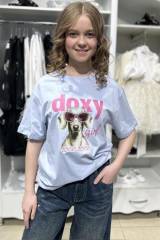 Футболка голубая с таксой "Doxy girl" LOCOLOCO ЛЛ26-6Блак(8633)