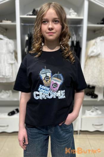 Купити Футболка чорна з коктейлями Crome та камінцями LOCOLOCO ЛЛ26-7Чорн(8634) на КідБутік Футболка чорна з коктейлями Crome та камінцями LOCOLOCO ЛЛ26-7Чорн(8634)