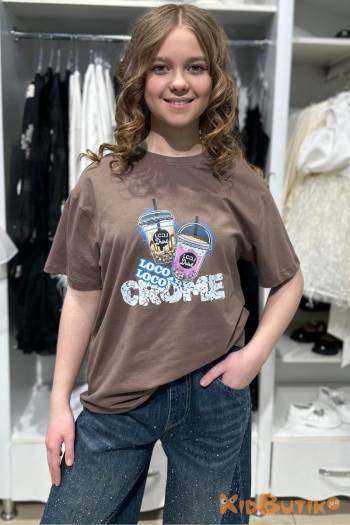 Купити Футболка шоколадна з коктейлями Crome та камінцями LOCOLOCO ЛЛ26-7Шок(8634) на КідБутік Футболка шоколадна з коктейлями Crome та камінцями LOCOLOCO ЛЛ26-7Шок(8634)