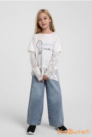Купити Лонгслів з мереживом білого кольору для дівчинки Escabel Kids Ес26-30(36195) на КідБутік Лонгслів з мереживом білого кольору для дівчинки Escabel Kids Ес26-30(36195)