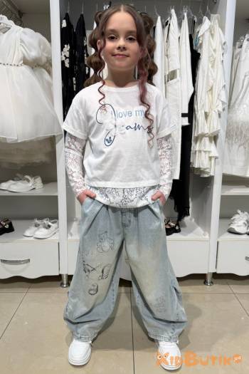 Купити Лонгслів з мереживом білого кольору для дівчинки Escabel Kids Ес26-30(36195) на КідБутік Лонгслів з мереживом білого кольору для дівчинки Escabel Kids Ес26-30(36195)