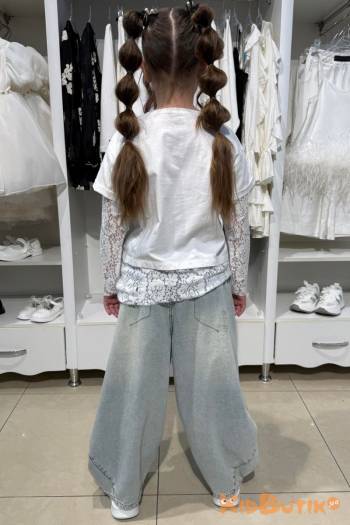 Купити Лонгслів з мереживом білого кольору для дівчинки Escabel Kids Ес26-30(36195) на КідБутік Лонгслів з мереживом білого кольору для дівчинки Escabel Kids Ес26-30(36195)