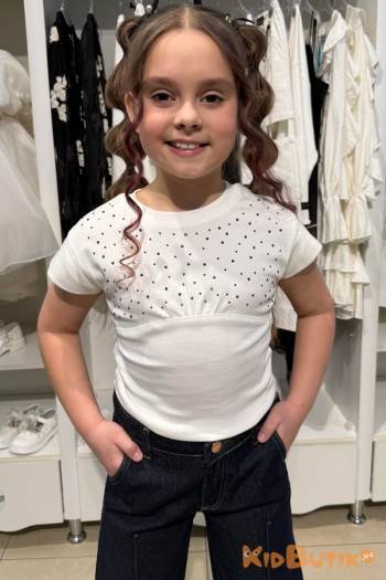 Купити Футболка молочного кольору для дівчинки Escabel Kids Ес26-34(36218) на КідБутік Футболка молочного кольору для дівчинки Escabel Kids Ес26-34(36218)