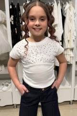 Купить Футболка молочного цвета для девочки Escabel Kids Ес26-34(36218) на КидБутик Футболка молочного цвета для девочки Escabel Kids Ес26-34(36218)