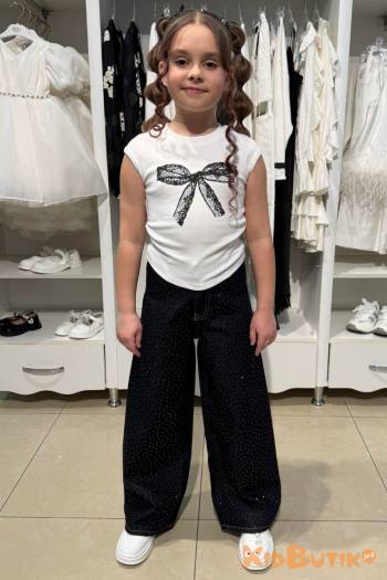 Купить Футболка белая с черным бантиком Escabel Kids Ес26-33(36204) на КидБутик Футболка белая с черным бантиком Escabel Kids Ес26-33(36204)