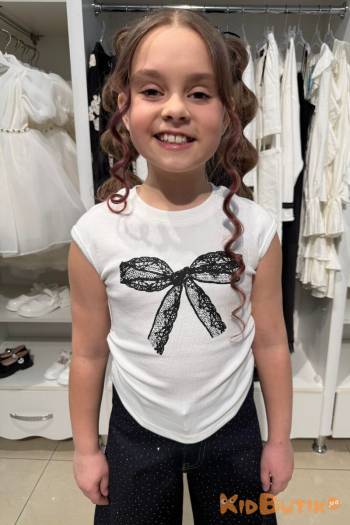 Купить Футболка белая с черным бантиком Escabel Kids Ес26-33(36204) на КидБутик Футболка белая с черным бантиком Escabel Kids Ес26-33(36204)